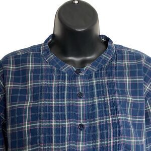 Vtg LL Bean Shirt Womens Large Lightweight Flannel Plaid Pintuck Western Cottage